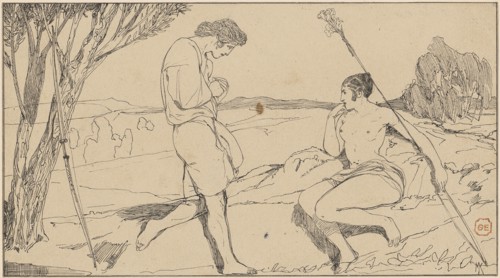Apollo and Daphne, feather on brownish paper, folia: 10.1 x 18.3 cm, unmarked, Max Klinger, Leipzig
