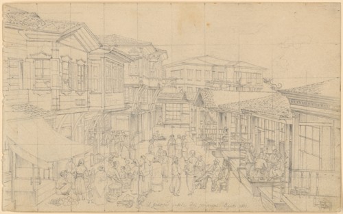 Sketch Sheet: 5: Turkish Street Life between the Bazaars, 1843, pencil, sheet: 11.4 x 18.5 cm,