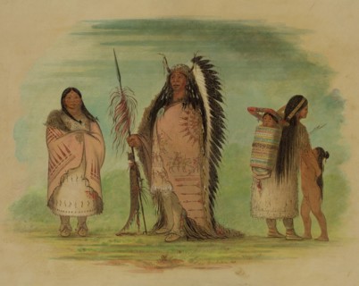 George Catlin, American, 1796-1872, Chief Black Rock with His Wife and Daughter, 1865, watercolor,