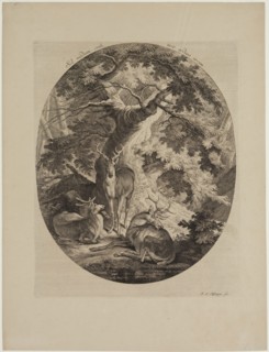 Johann Elias Ridinger, German, 1698-1769, Deer Resting at Noonday, 18th century, engraving and