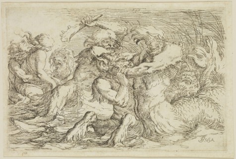 Salvator Rosa, Italian, 1615-1673, Combat of Tritons, 17th century, etching printed in black ink on