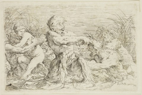 Salvator Rosa, Italian, 1615-1673, Three Battling Tritons with a Nereid, 17th century, etching