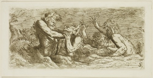 Salvator Rosa, Italian, 1615-1673, Combat of Tritons, 17th century, etching printed in brown-black