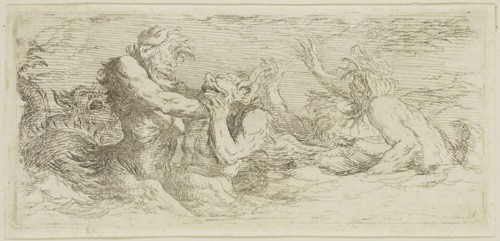 Salvator Rosa, Italian, 1615-1673, Battling Tritons, 17th century, etching printed in black ink on