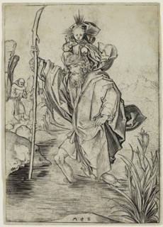 Martin Schongauer, German, 1450-1491, Saint Christopher, 15th century, engraving printed in black