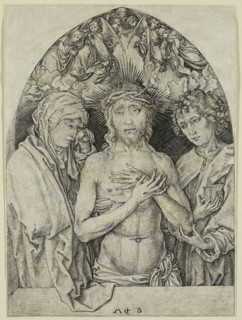 Martin Schongauer, German, 1450-1491, The Man of Sorrows with the Virgin and Saint John, 15th