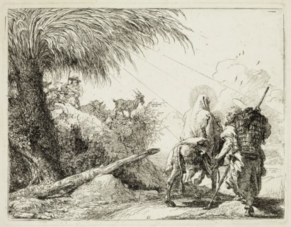 Giovanni Domenico Tiepolo, Italian, 1727-1804, Joseph and Mary Passing a Shepherd and His Flock, ca