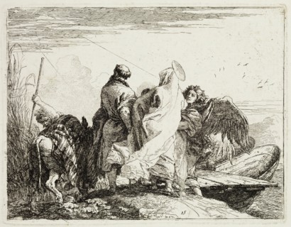 Giovanni Domenico Tiepolo, Italian, 1727-1804, The Holy Family Stepping off the Bank, ca. 1753,
