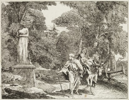 Giovanni Domenico Tiepolo, Italian, 1727-1804, The Holy Family Passing a Statue, the Head of Which