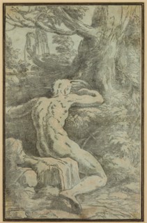 Antonio da Trento, Italian, 1508-1550, after Parmigianino, Italian, 1503-1540, Seated Man Seen from