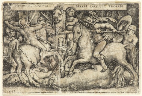 Hans Sebald Beham, German, 1500-1550, Hercules Fighting Against the Trojans, 1545, engraving