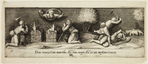 Francesco Villamena, Italian, 1566-1624, after Raphael, Italian, 1483-1520, Cain and Abel's