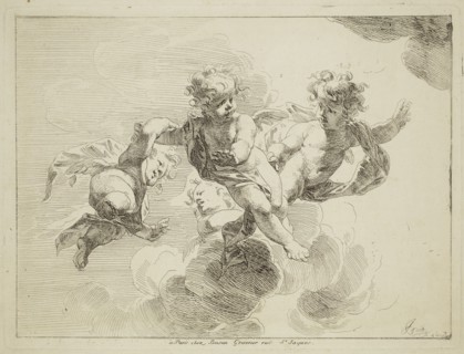 Jacob de Wit, Dutch, 1695-1754, Putti Hovering Amongst Clouds, 18th century, etching printed in