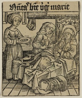 Michael Wohlgemut, German, 1434-1519, Nativity of the Virgin Mary, ca. 1493, woodcut printed in