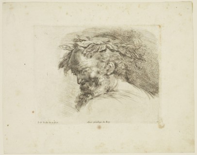 Stefano della Bella, Italian, 1610-1664, Head of an Old Man Wearing a Laurel Wreath, ca. 1641,