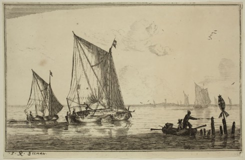 Reinier Nooms, Dutch, 1623-1667, Two Sailboats and a Rowboat, 17th century, etching printed in