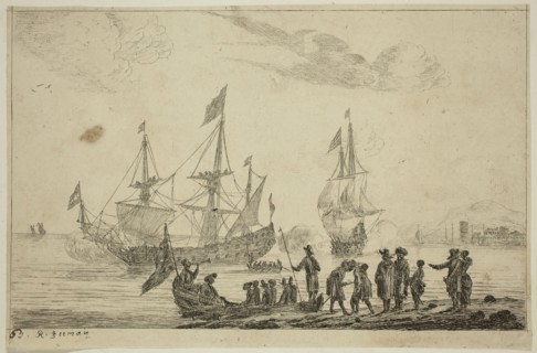 Reinier Nooms, Dutch, 1623-1667, Harbor Scene with Landing Boat, 17th century, etching printed in