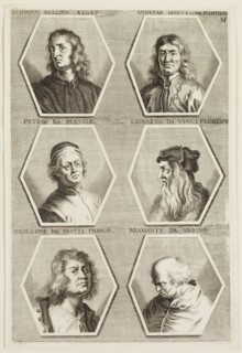 Jacob von Sandrart, German, 1630-1708, Portraits of Giovanni Bellini, Andrea Mantegna, Perugino,