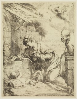 Bartolommeo Biscaino, Italian, 1632-1657, Virgin Adoring the Infant Jesus, 1655, etching printed in