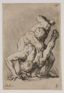 Jan de Bisschop, Dutch, 1628-1671, Wrestlers, between 1628 and 1671, etching printed in black ink