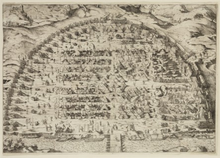 Jobst Amman, German, 1539-1591, Camp in the Half Circle, ca. 1573, etching printed in black ink on