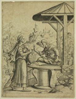 Cornelis Bos, Netherlandish, 1506-1564, Christ at the Well of Samaria, 1548, engraving printed in