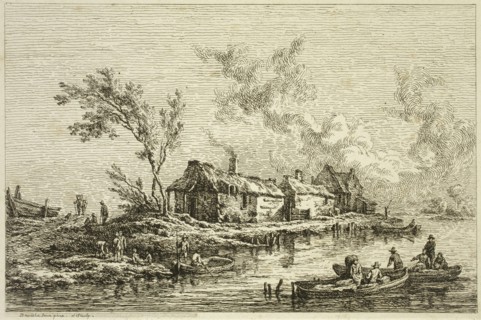 Frederich August Brand, Austrian, 1735-1806, Bank of a River with Cottages and Boats, between 1735