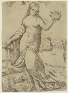 Giovanni Antonio da Brescia, Italian, ca. 1460-1520, Young Woman Watering a Plant, ca. between 1460
