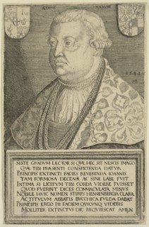 Hans Brosamer, German, 1500-1552, Johann von Henneberg, Prince-abbot of Fulda, 1541, engraving