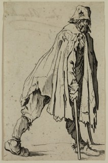 Jacques Callot, French, 1592-1635, Le mendiant aux bequilles coiffe d'un bonnet, early 17th