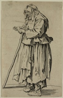 Jacques Callot, French, 1592-1635, La mendiante venant de recevoir la charite, early 17th century,