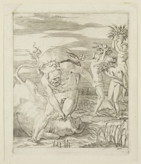 Gian Jacopo Caraglio, Italian, 1500-1570, Hercules Throwing Down Achelons in the Form of a Bull,