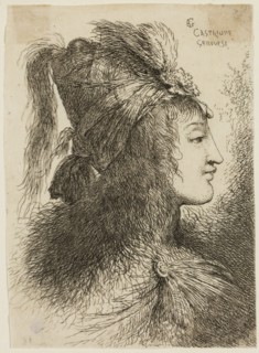 Giovanni Benedetto Castiglione, Italian, 1616 - 1670, Young Woman Wearing a Plumed Turban, Facing