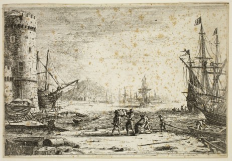 Claude Gellée, French, 1600-1682, Seaport with the Large Tower, between 1635 and 1636, etching