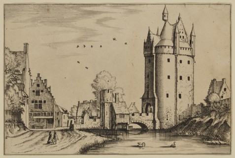 Jan Duetecum, Dutch, Landscape No. 7, ca. 1561, etching and engraving printed in black inkon laid