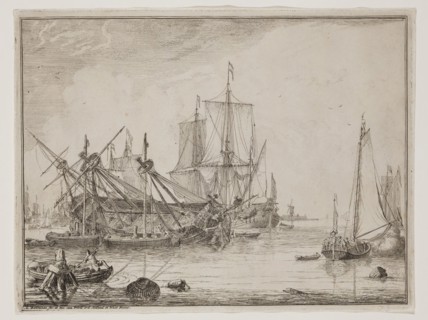 Ludolf Backhuysen, Dutch, 1630-1708, Seascape with an Anchored Ship, 1701, etching and engraving