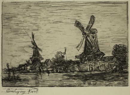 Karl Pierre Daubigny, French, 1846-1886, Windmills, 19th Century, Etching printed in black on japan