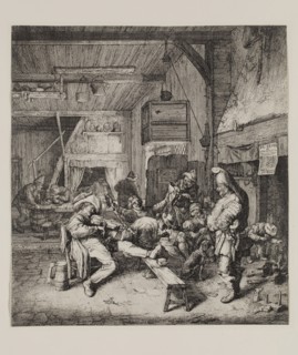 Cornelius Dusart, Dutch, 1660-1704, Sitting Fiddler, 1685, Etching and roulette printed in black on