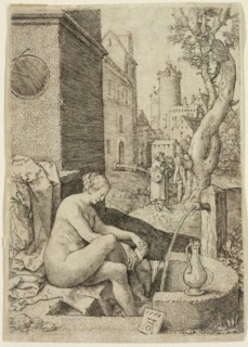 Heinrich Aldegrever, German, 1502-1561, Susanna Surprised by the Two Elders, 1555, engraving and