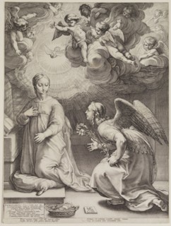 Hendrick Goltzius, Dutch, 1558-1617, Annunciation, 1594, engraving printed in black ink on laid