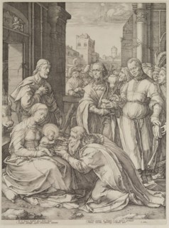 Hendrick Goltzius, Dutch, 1558-1617, Adoration of the Magi, 1593, engraving printed in black ink on