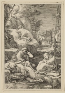 Hendrick Goltzius, Dutch, 1558-1617, Christ on the Mount of Olives, 1597, engraving printed in