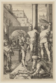 Hendrick Goltzius, Dutch, 1558-1617, Flagellation of Christ, 1597, engraving printed in black ink