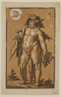 Hendrick Goltzius, Dutch, 1558-1617, Bacchus, between 1558 and 1617, chiaroscuro woodcut printed in