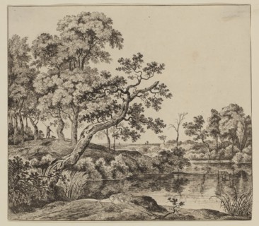 Jan Hackaert, Dutch, 1628 - after 1685, Leaning Tree at the Water, 17th century, etching printed in