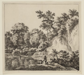 Jan Hackaert, Dutch, 1628 - after 1685, The Large Rock at the Bank of the River, 17th century,