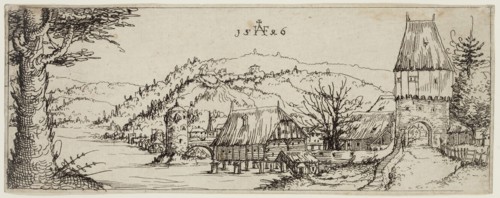Augustin Hirschvogel, German, 1503-1569, River Landscape with a Village at the Right Shore, 1546,