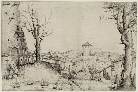 Augustin Hirschvogel, German, 1503-1569, Courtyard of a Castle, 1546, etching printed in black ink