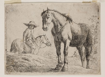 Jan van Aken, Dutch, 1614-1661, Standing Horse and Mounted Peasant, 17th century, etching printed