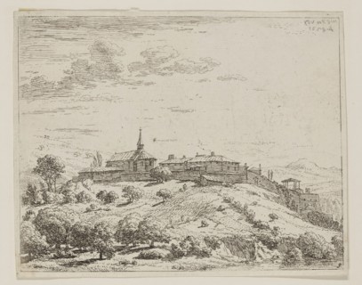 Karel Dujardin, Dutch, 1622-1678, The Village on the Hill, 1658, etching printed in black ink on